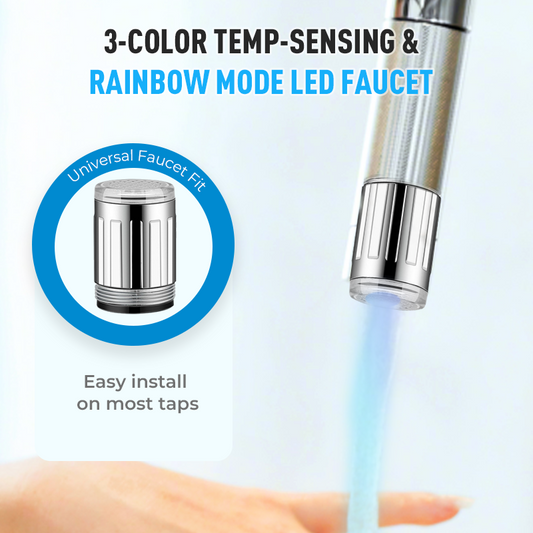 LED Faucet 3-Color Temp-Sensing & Rainbow Light Modes