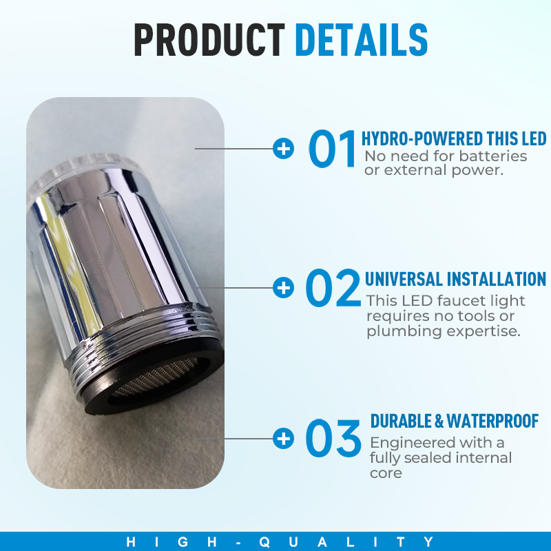 LED Faucet 3-Color Temp-Sensing & Rainbow Light Modes